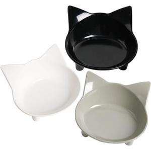 Skrtuan Dog Food Bowl & Cat Bowl  Non-Slip, Wide, Shallow Pet Dish for Whisker Fatigue Relief, Safe Food-Grade for Puppies & Rabbits (3Black+Grey+White)