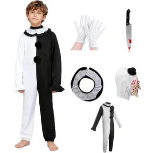 Kids Clown Costume for Kids 5Pack Jumpsuit Mask Gloves with Plastic Knife Outfit for Cosplay