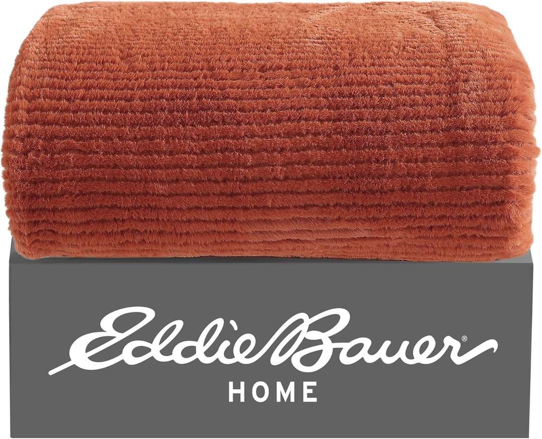 Eddie Bauer - Throw Blanket, Ultra-Soft Sherpa & Reversible Bedding for Year Round Comfort, Throw Blanket for Couch or Bed (Textured Solid Orange, 50" x 60")