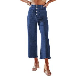 Sidefeel Women's Wide Leg Jeans High Waisted Zimbaplatinum Stretchy Straight Leg Jeans Buttoned Loose Denim Pants with Pocket (10)