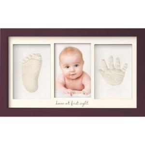 Baby Hand and Footprint Kit - Clay Handprint Keepsake Frame, Newborn Nursery Picture Frame, Personalized New Mom Gifts for Baby Shower & Registry (Auburn) (Duo Frame, 13" x 7.9")