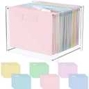 24 Hanging File Folder with Acrylic Organizer for Letter/a4 Size Desktop Clear File Storage Box with Handles for Home Work Office Use(Macaroon,Classic)