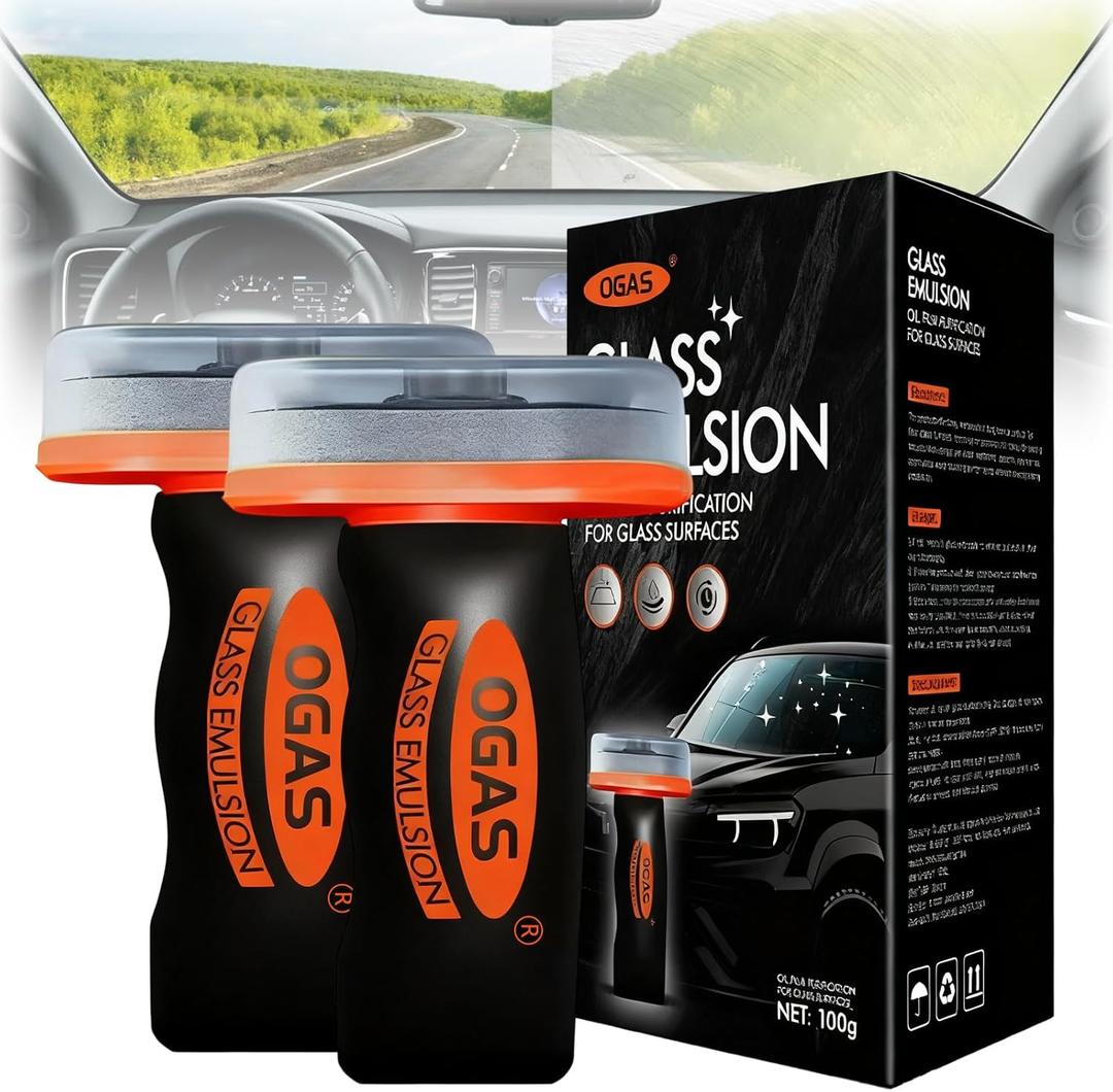 2PCS Glass Oil Film Remover for Car,Roll-On Glass Compound with Cleaning Board,Removes Oil Film & Smudges,Universal Anti-Rain Fog Brush