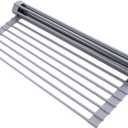Ohuhu Roll Up Dish Drying Rack, Over The Sink Multipurpose Roll-Up Dish Racks, 16.5" W x 13" L Rolling Heat-Resistant Anti-Slip Silicone Coated Dish Drainer Portable Foldable for Kitchen Counter (Gray)