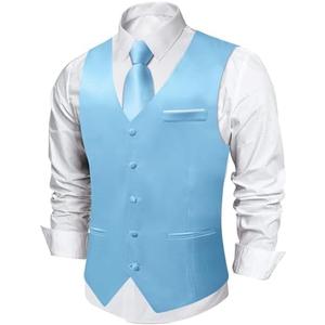 DiBanGu Mens Suit Vest and Tie Set Solid Color Satin Waistcoat Necktie Wedding Party Casual Dress Vest for Tuxedo, S