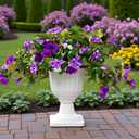 Artificial Fake Flowers Plants for Outdoor, 2PCS Faux Morning Glory Look Real Silk Flowers for Outside, Faux Petunias Flower UV Resistant No Fade Floral for Home Garden Balcony Yard Porch Decor (Purple White)