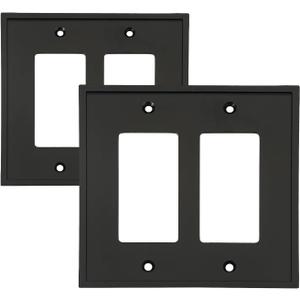Double Decorator Light Switch Cover, Matt Black Modern Outlet Covers Wall Plate, Decorative Wall Plate Cover for Decorator, Duplex, Rocker (2-Gang Double Decorator,2 Pack)