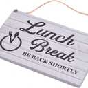 Lunch Break Hanging Sign - Be Back Soon Notice (White Wood) - Small size, 5.7" x 3.5"
