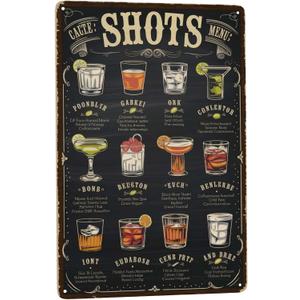 8x12 Inch Metal Sign Shots Menu Retro Wall Decor For Home Bar Hosts Cocktail Lovers Near Home Bar Patio Kitchen Garage Game Room With Retro Tavern Speakeasy Typography Display
