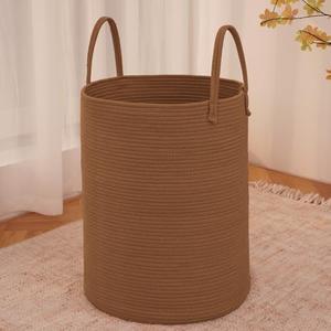 JMvicyroam Large Woven Laundry Basket Hamper,60L Cotton Rope Storage Bin for Blankets, Toys and Clothes, Decorative Tall Nursery Hamper for Living Room, Baby Nursery, Bathroom and Bedroom, Golden Jute