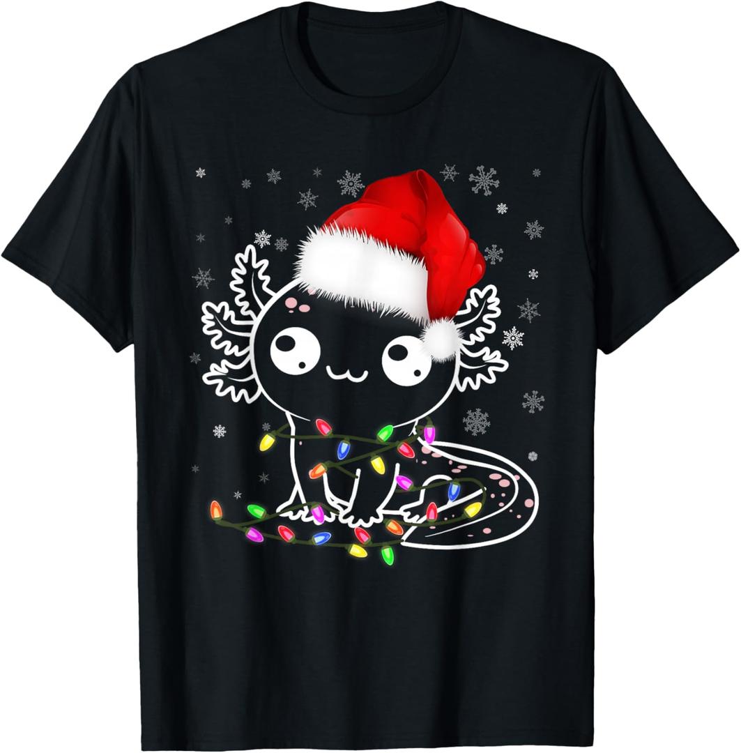 Axolotl Xmas Hat Santa Tree Cute Funny Christmas Pajama T-Shirt,  Size Youth Medium