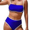 Women with Breast Pad No Support Beach Solid Color Bikini One Shoulder Sexy Separate Swimsuit Swimsuits for Women, Large Blue