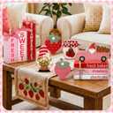 Vercraft 11 Pcs Strawberry Table Decorations Set Strawberry Tiered Tray Decor Spring Summer Wooden Top Farmhouse Rustic Wooden Coffee Table Centerpieces for Home Kitchen Office Decorations