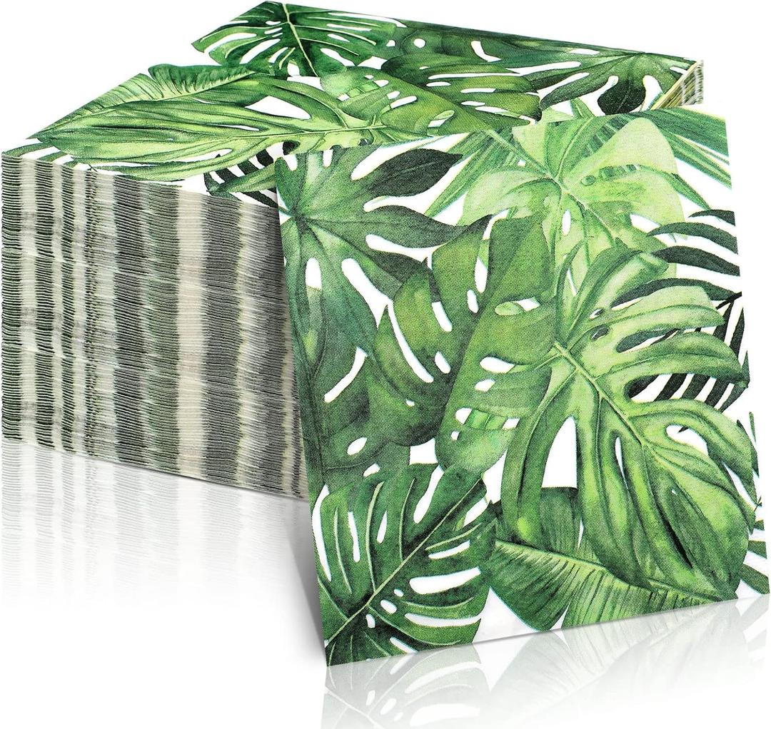 Tudomro 100 Pcs Tropical Palm Leaf Napkins Disposable Hawaiian Luau Aloha Paper Decorative Green Leaf Napkins for Bathroom Wedding Holiday Tropical Theme Birthday Party Baby Shower Favors Supplies