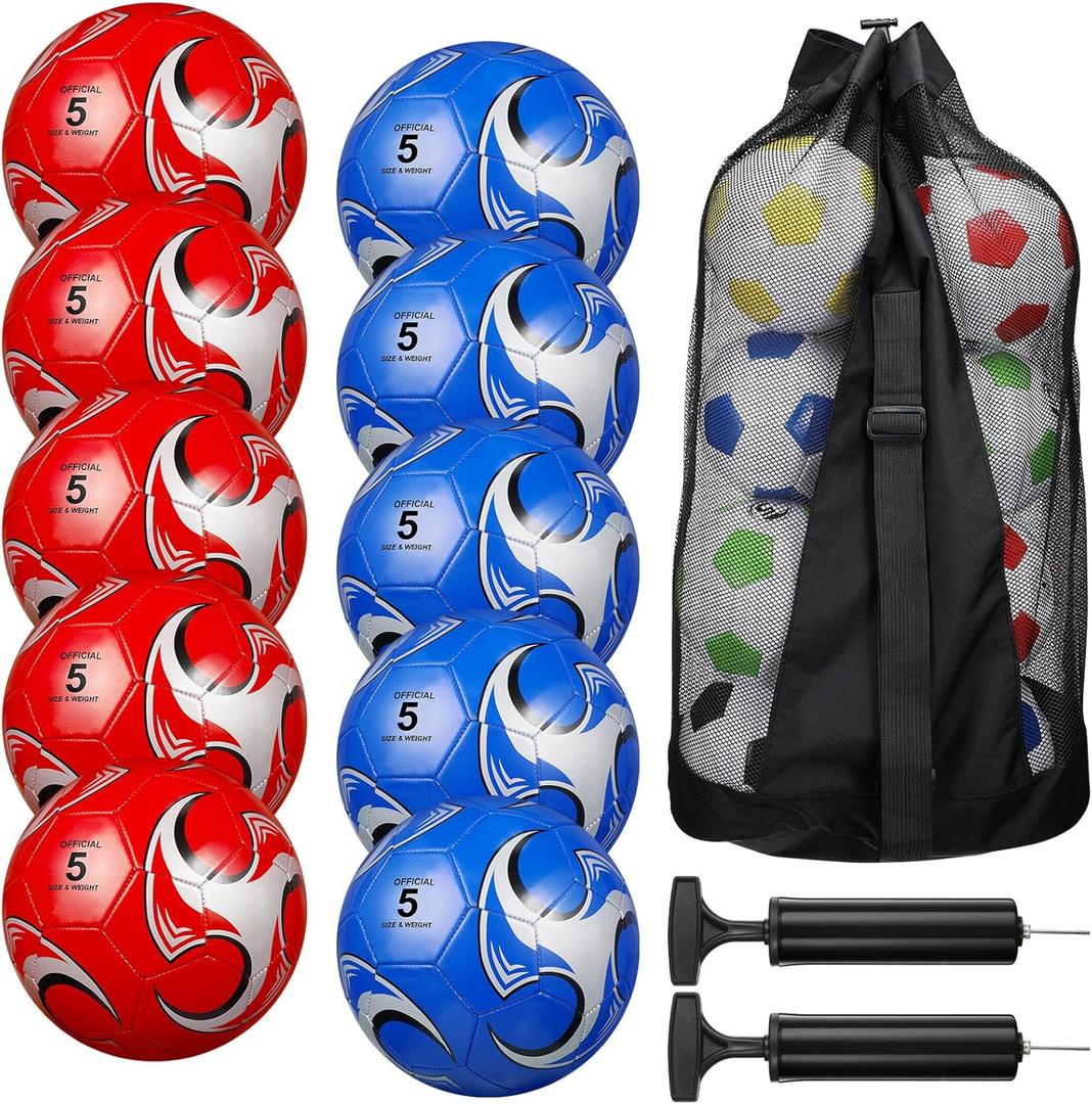 Libima 13 Pcs Soccer Ball Bulk 10 Pcs Official Size 4, 5 Soccer Ball with 2 Pump and Carry Bag Outdoor Indoor Training Practice Football Sports Party Back to School