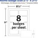 Avery Flexible Printable Name Tags, 2-1/3" x 3-3/8", Matte White, 400 Removable Name Badges for Laser and Inkjet Printers (5395)