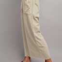 Essrite Womens Causal Wide Leg Pants Drawstring Elastic Waist Frayed Hem Flowy Palazzo Beach Pants Trousers with Pockets