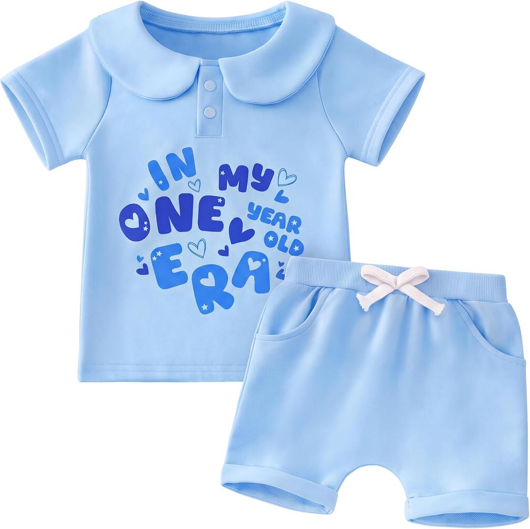 HONGTEYA Baby Girl First Clothes In My One Year Old Era Birthday Outfit 1 Year Old Girl Gifts Summer Casual Short Set (Blue)
