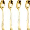 WDF 100 Pack Gold Plastic Spoons Disposable - Durable Heavy Duty 6.9 Inch Gold Spoons, Heat Resistant Modern Disposable Spoons Perfect for Parties, Wedding, Banquets