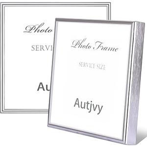 4x4 Picture Frame Silver Brushed Modern Simple Thin Aluminum Metal Photo Frame with HD Real Glass, Display for Tabletop and Wall Collage. (2 Pack) 