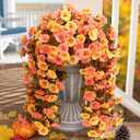 HyeFlora Artificial Fake Fall Hanging Flowers Plants for Outdoor Decor, 2PCS Faux Silk Fall Morning Glory Trailing Vines UV Resistant Look Real for Autumn Home Planter Porch Patio (Orange+Yellow)