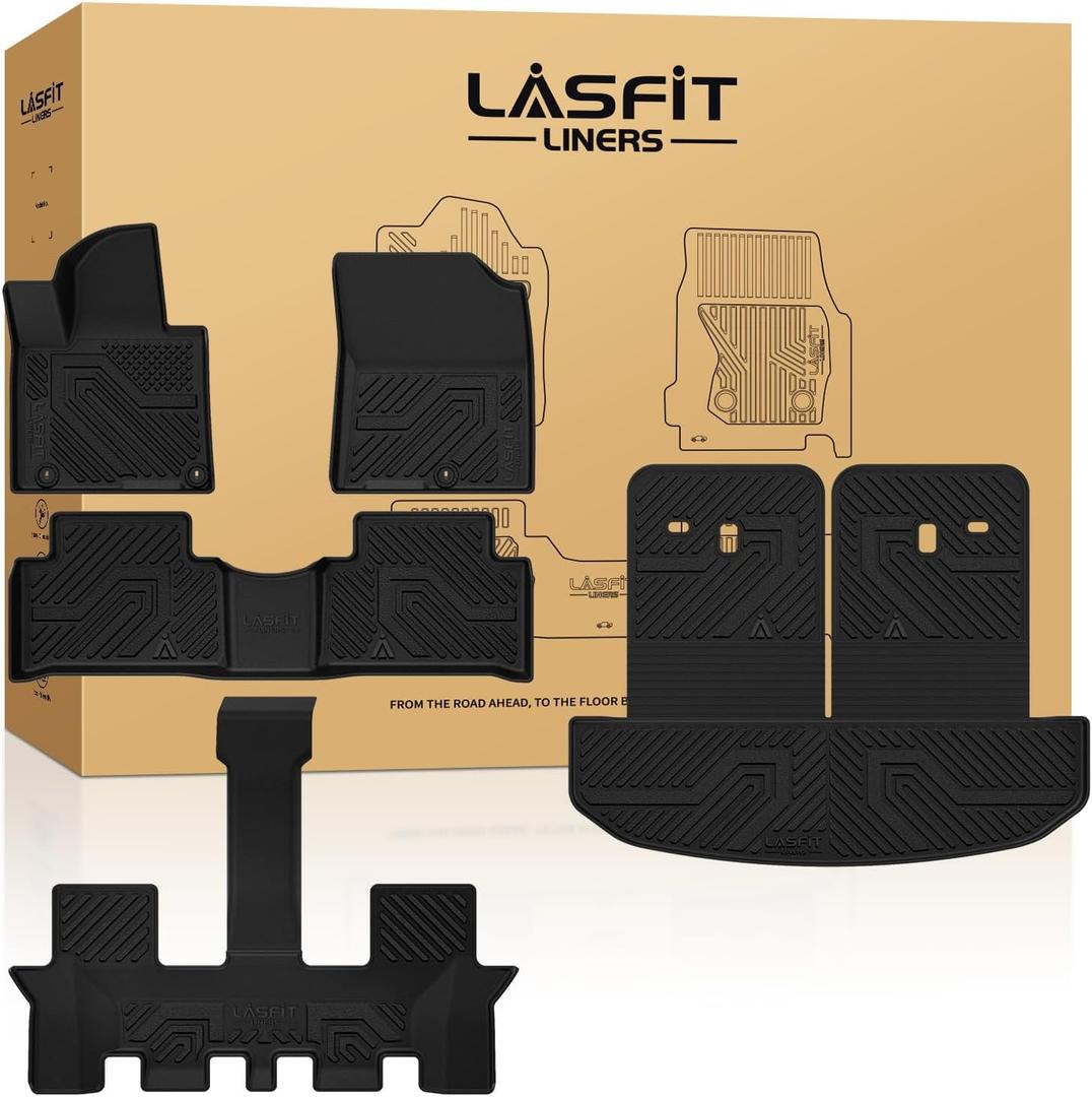 LASFIT Floor Mats & Backrest Mats & Cargo Mat for Kia Sorento 2026 2025 2024 2023 2022 2021 (Not Fit for Hybrid & PHEV) All Weather TPE Custom Fit Floor Liners Full Set Car Mats Acessoires, Black