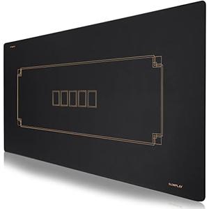SLOWPLAY Godel Texas Hold'em Poker Mat 47 x 27 Inch | Poker Table Top with Hemmed Edges, Extra Water Repellent, Noise Reduction | Super Portable for Games Everywhere (Black and Champagne Gold)