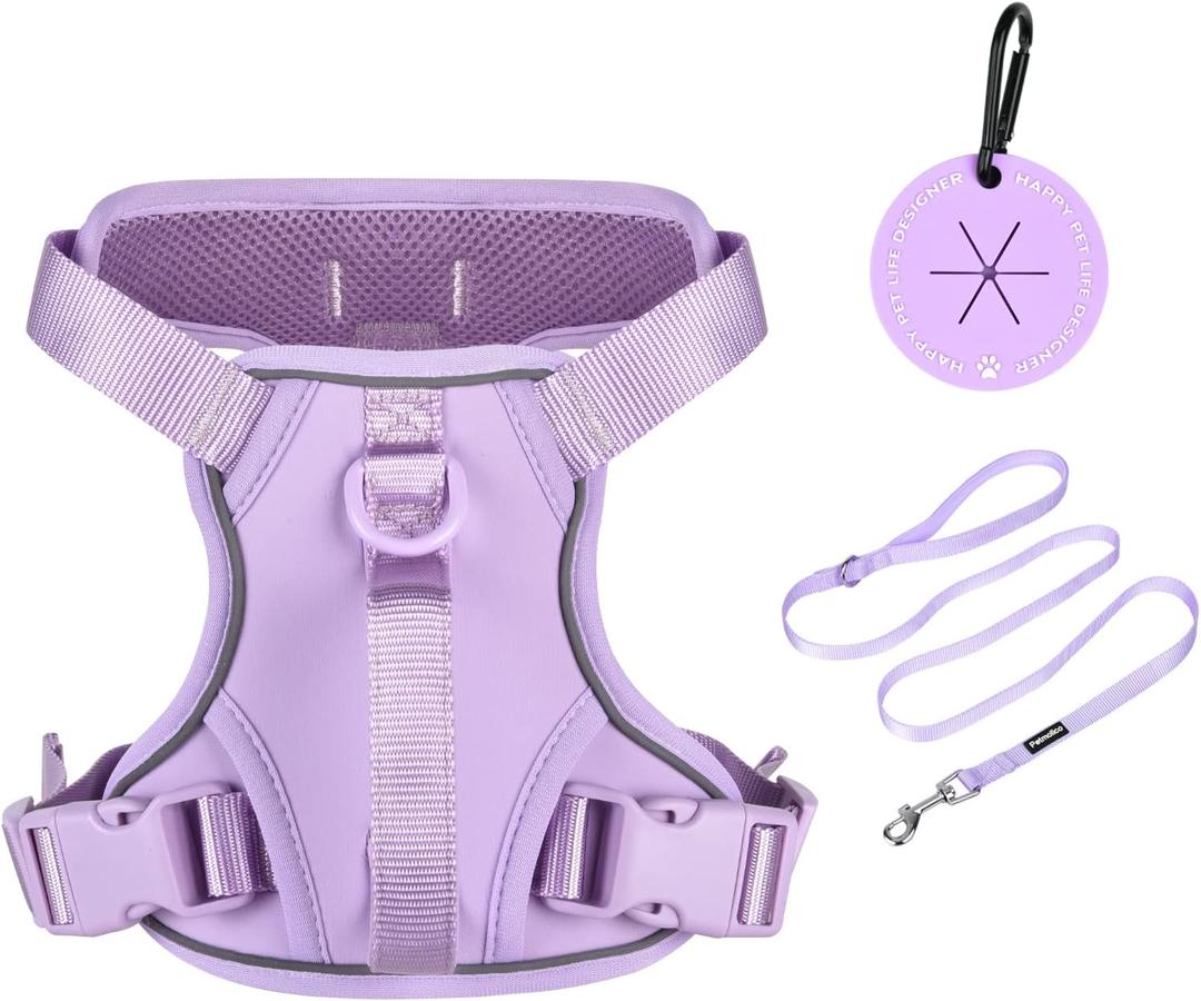 Petmolico Dog Harness for  Dogs, Cute Harness Vest with Two Leash Clips and Soft Handle, Reflective Easy Walk Puppy Vest - Light Purple, Small
