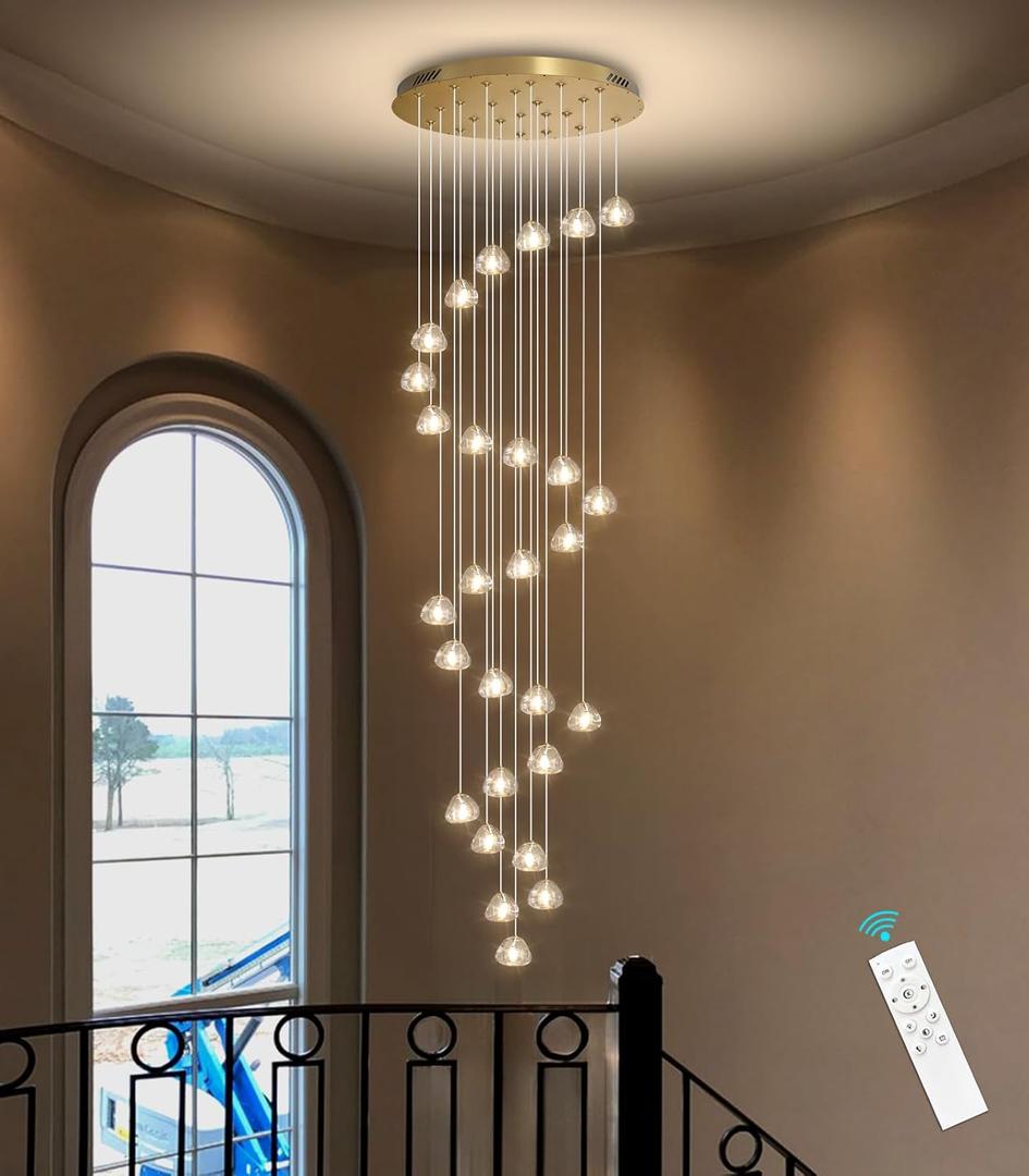 13ft Modern LED Chandeliers for Entryway Living Room Long Light High Ceiling Dining Room Light Dimmable Pendant Lighting Fixtures Chandelier for Foyer Staircase Antique Gold