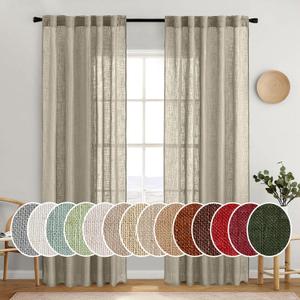 MIULEE Oatmeal Linen Curtains 84 Inch Length 2 Panels for Bedroom Living Room, Soft Thick Linen Textured Natural Window Drapes Semi Sheer Light Filtering Back Tab Rod Pocket Burlap Look Decor