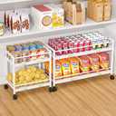1 Pack 2-Tier Expandable Pantry Floor Organizer Cart, Rolling Pantry Storage Cart with Wheel, Adjustable Can Organizer for Kitchen Pantry, Pantry Shelves and Storage Rack for Snacks, Vegetables, White