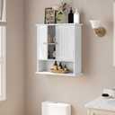Bathroom Wall Cabinet, Bathroom Cabinet Wall Mount with 2 Doors and Open Shelf, Over The Toilet Wall Storage Cabinet, Bathroom Medicine Cabinet, 21.5"L x 7.8"W x 23.6"H