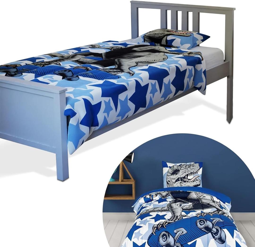 Tadpoles 2-Piece Dinosaur Bedding Set | 1 Twin Reversible Comforter & 1 Standard Pillowcase | Made of 100% Gently Brushed Microfiber Polyester | Soft, Smooth & Durable | Ideal for Kids & Teens | Blue
