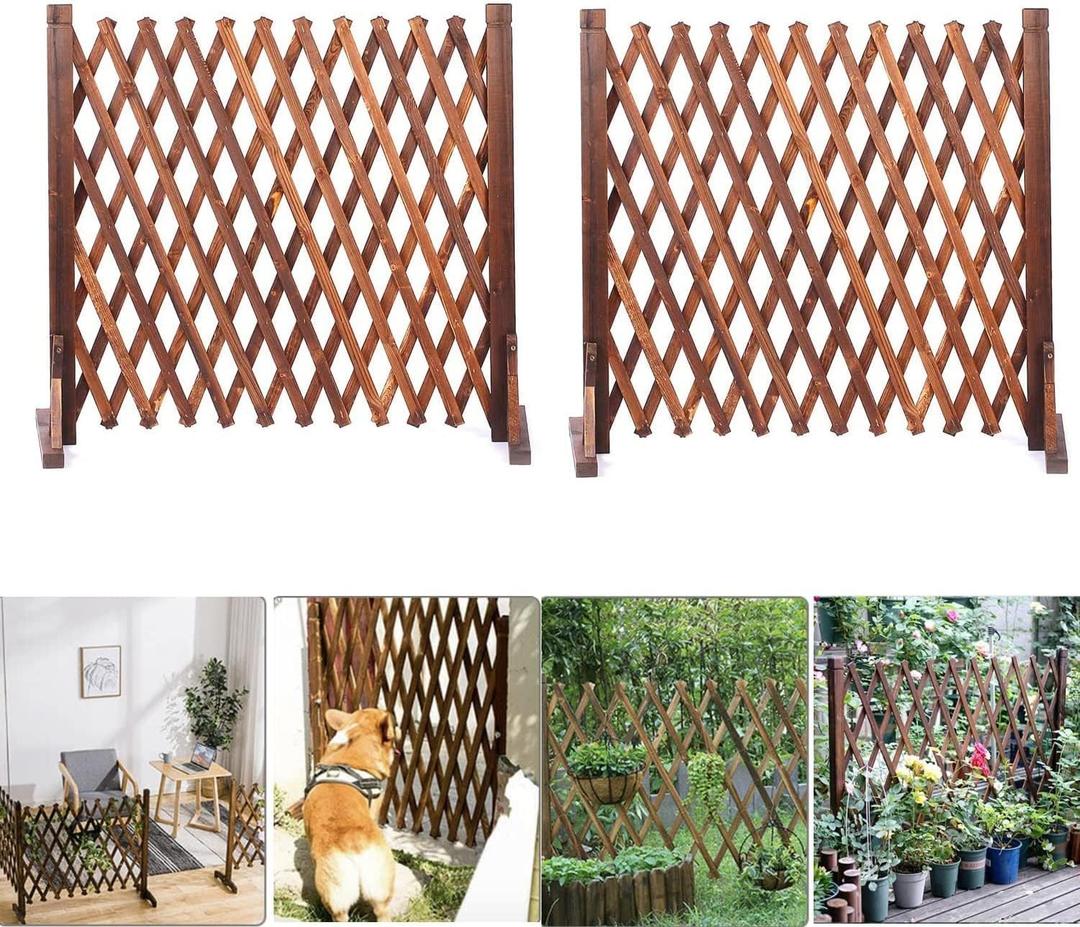 Nisorpa 2 Pack Retractable Wooden Fences Extendable Instant Fence Portable Expandable Garden Wooden Pet Safety Barrier Gate Freestanding Wood Fence Partition for Home Yard Garden Indoor Outdoor
