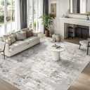 12x15 Area Rug for Living Room  Large Modern Neutral Abstract Thin Washable Carpet, Soft Low Pile Non-Slip Stain-Resistant for Bedroom Dining Room Home Office  Beige/Grey