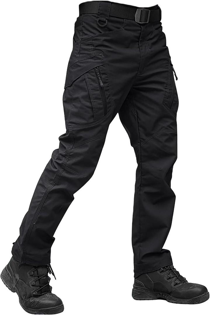 TACVASEN Men's Tactical Pants 9 Pockets Cargo Hiking Pants Lightweight Work Pants for Men Construction Water Resistant (34, Black)