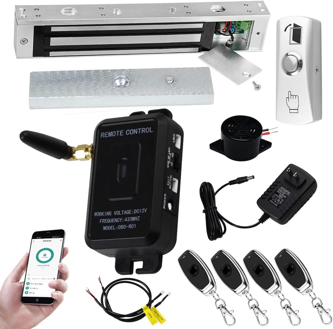 Premium Smart APP Unlocking Access Control System Kit, Simplified Wiring Door Lock Set, with Remote Controllers / 617lbs Magnetic Lock/DC 12V Power Adapter, Lock Delay Time Adjustable