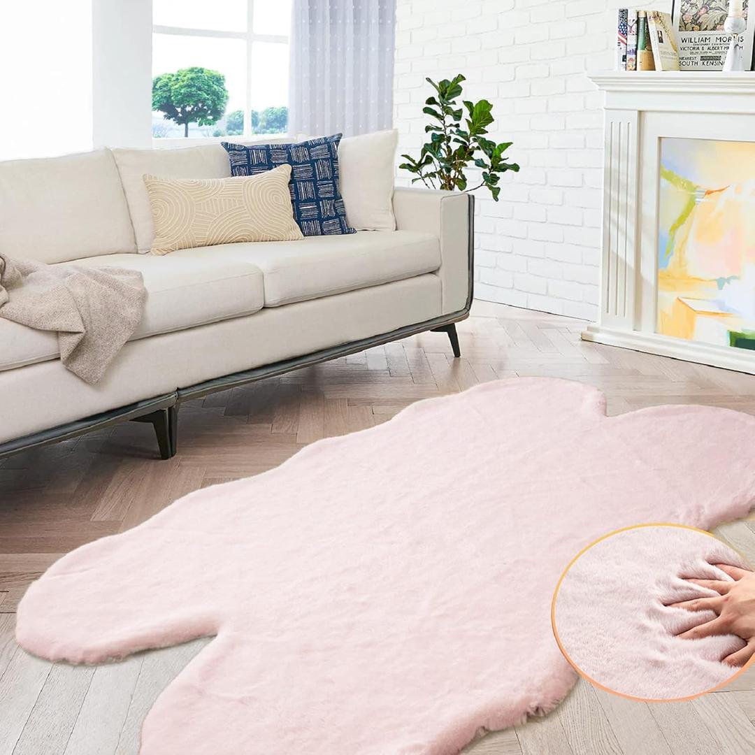 Pink Fluffy Shag Carpet Faux Bunny Washable Plush Fur Area Rugs for Bedroom 4x6 Nursery Rug for Living Room