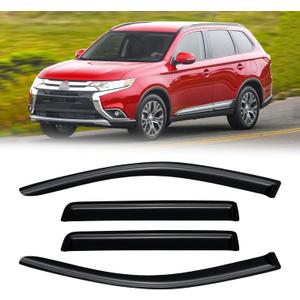 Rain Guards for 2011-2020 Mitsubishi Outlander (Excludes Sport), Out-Channel Window Visor Shields Vent Deflector Shade Wind Dark Smoke 2012 2013 2014 2015 2016 2017 2018, Tape-On Outside-Mount, 4PCS