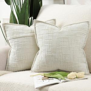 MADIZZ Pack of 2 Chenille Throw Pillow Covers 18x18 Inch Cream White Soft Neutral Decorative Throw Pillows for Couch Sofa Boho Accent Cushion Covers Modern Farmhouse Home Decor for Bedroom Living Room