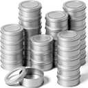 30 Pack 2 Ounce Metal Tin Cans, Round Silver Tin Containers With Lids Clear Top For Storage, Crafts, Cosmetics, Candles, Office & Travel