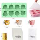 Juome Cake Pop Mold Kit, 2 Pack 16 Cavities Animal Shape Cakesicle Molds Silicone with 100 Wooden Sticks&100 Packaging Bags, Cake Pop Maker Supplies Accessories, Baking Tools for Home Baking Desserts