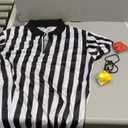 4 Pcs Men's Official Referee Costume Set Zipper Ref Shirt Stainless Whistle with Lanyard Red & Yellow Penalty Flag (Large)