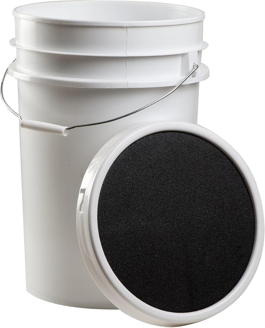 Champion Sports 6 Gallon Bucket with Padded Soft Seat Lid - Durable Construction - Balls Not Included - Ideal for Baseball, Softball, T-Ball, Practice Balls, and Lacrosse White