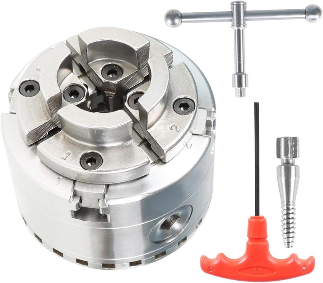 Findmall 2-3/4 Inch 4 Jaw Self-Centering Keyed Lathe Chuck Set Wood Lathe Chuck with 1-Inch x 8TPI Thread