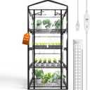 Bstrip Indoor Greenhouse with Grow Light, Mini Green House with 4 Pack 20W Full Spectrum Plant Lights with Timer, Plant Shelf with Tent for Indoor Plant, Seed Starting, Seed Tray, 27.2"x19.9"x61.8", 4-Tier