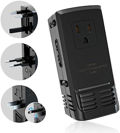 Universal Power Converter 2000W Travel Voltage Converter 220V to 110V Transformer 8A Max for Hair Dryer Worldwide Plug for US to European UK AU Over 150 Countries