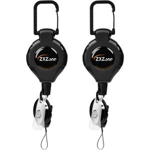 ZXZone Retractable Keychain with Interval Locking Heavy Duty Carabiner Badge Holder, Tactical ID Badge Reel with 27.5 Dyneema Fibers Retractable Cord,Key Ring 11 OZ (Black-2pcs)