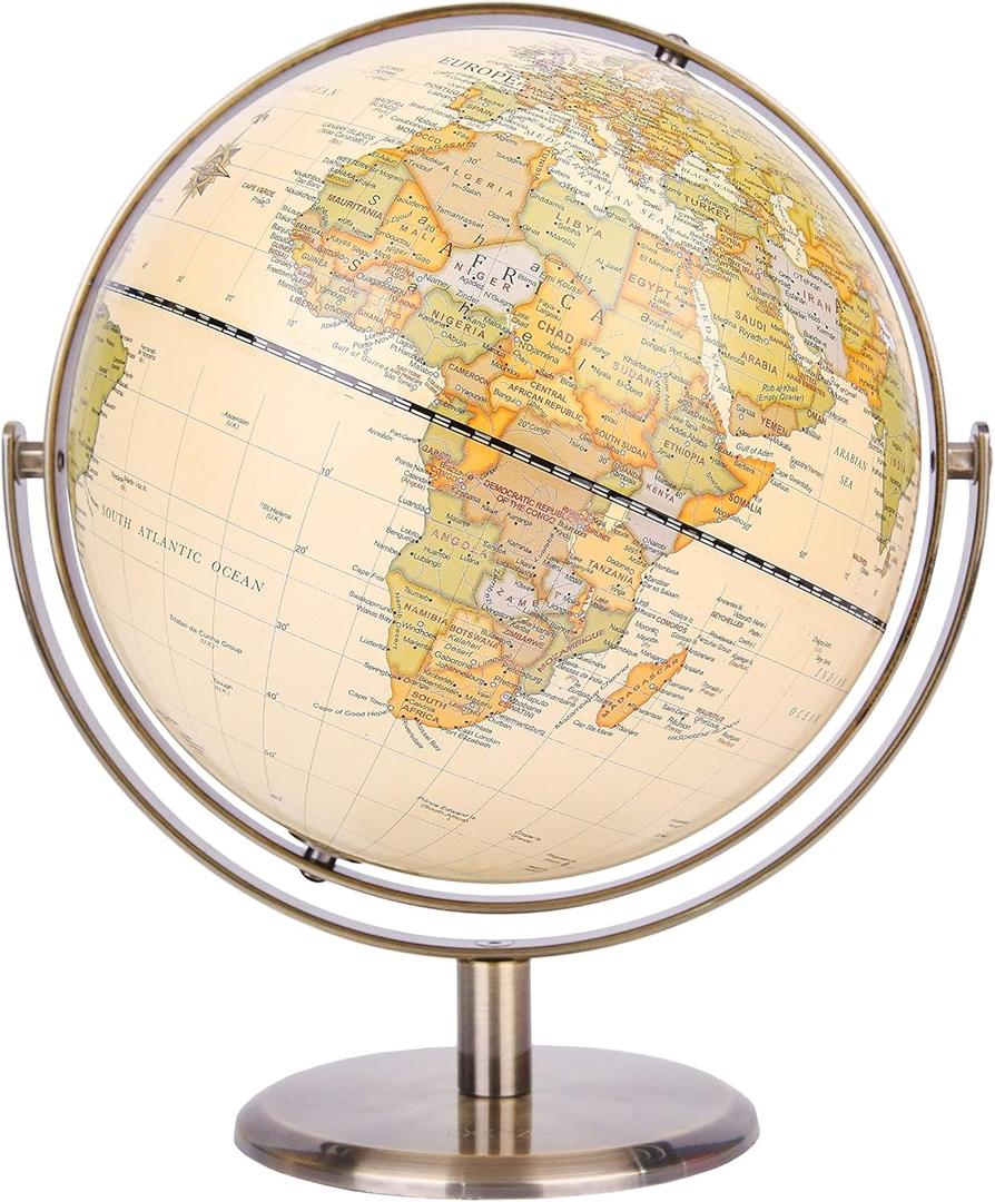 Exerz 8" Antique Globe With Bronze Base - World Globe Rotating All Direction 360 - Modern Map Vintage Colour - Diametre 8 inches