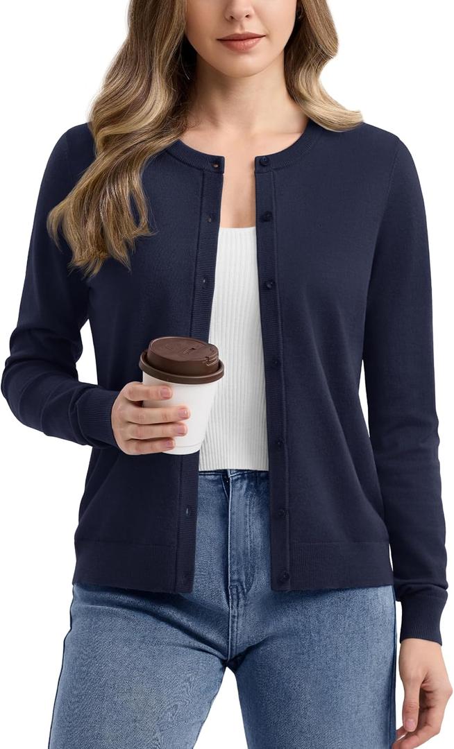 YUCOLEN Women's Cardigans Sweater Lightweight Button Down Crew Neck Long Sleeve Soft Knit Casual Cardigan (XXL)